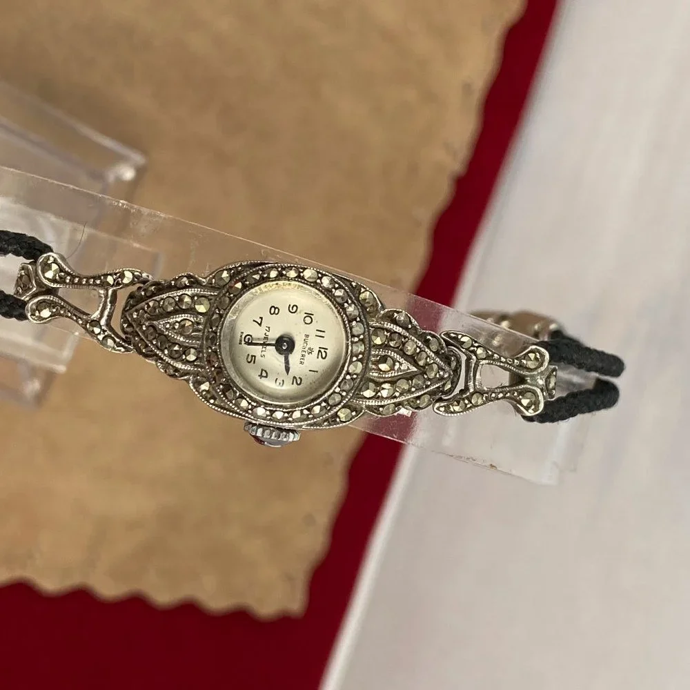 Vintage Elegant 1930s Bucherer Ladies Swiss Made Marcasite Watch .800 Silve